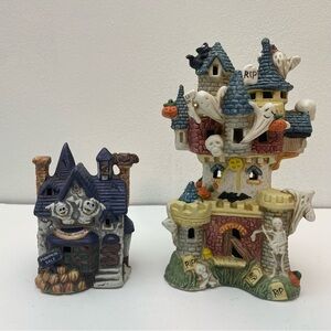 Spooky Halloween Ceramic Castle and House Set
